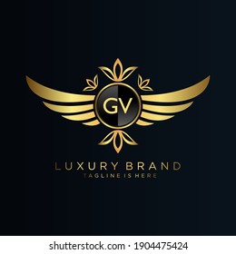 GV Letter Initial with Royal Template.elegant with crown logo vector, Creative Lettering Logo Vector Illustration.