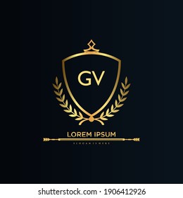 Carta de GV Inicial con Plantilla Real.elegante con el logotipo de la corona vectorial, Ilustración vectorial con el logotipo de la carta creativa.