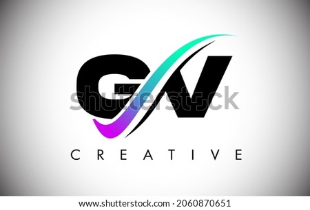 GV Letter Logo with Creative Swoosh Curved Line. GV Icon Vector with Bold Font and Vibrant Colors Illustration.