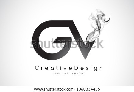 GV Letter Logo Design with Black Smoke. Creative Modern Smoke Letters Vector Icon Logo Illustration.