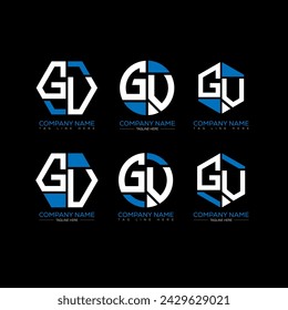 GV letter logo set design.GV monogram polygonal and circle shape vector. GV unique design.
