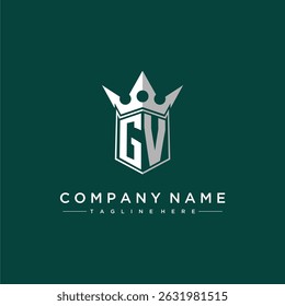 GV letter monogram initial logo for shield and crown design