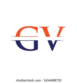 Plantilla vectorial de diseño de logotipo de tipo carta de GV. Diseño del logo de la carta abstracta de GV