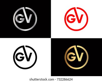 GV Logo. Letter Design Vector with Red and Black Gold Silver Colors

