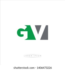 GV Logo Letter with Modern Negative space - Green and Grey Color EPS 10