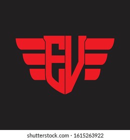 GV Logo monogram with emblem and wings element design template on red colors