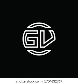 GV logo monogram with negative space circle rounded design template