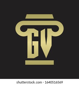 GV Logo monogram with pillar style design template with gold colors