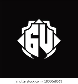 Monograma del logotipo de GV con línea de protección y plantilla de diseño de 3 flechas sobre fondo negro