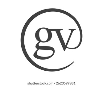 GV logo from two letter with circle shape email sign style. G and V round logotype of business company for brand identity.