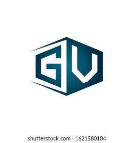 GV monogram logo with hexagon shape and negative space style ribbon design template