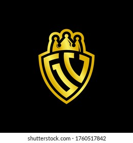 Logo de GV en monograma con plantilla de diseño de estilo escudo y corona aislado en fondo negro