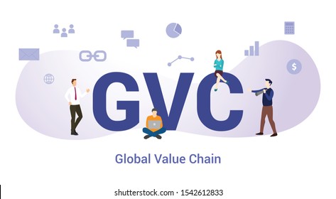 Gvc Global Value Chain Concept With Big Word Or Text And Team People With Modern Flat Style - Vector