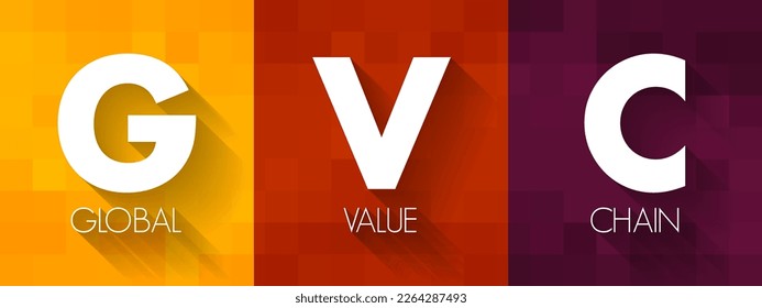 GVC Global Value Chain - full range of activities that economic actors engaged in to bring a product to market, acronym text concept background