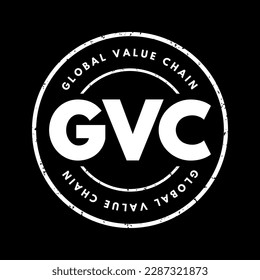 GVC-Wertschöpfungskette - vollständige Palette von Aktivitäten, an denen sich Wirtschaftsakteure beteiligen, um ein Produkt auf den Markt zu bringen, Abkürzung mit Textstempelstempel