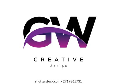 GW kreative und moderne Buchstaben Logo Design mit kreativen lila Welle abstrakte Latter Logo Konzept.