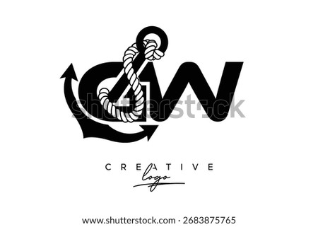 GW Creative Monogram Latter Logo with Anchor and Rope Design