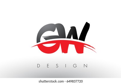 GW G W Brush Logo Letters Design with Red and Black Colors and Brush Letter Concept.