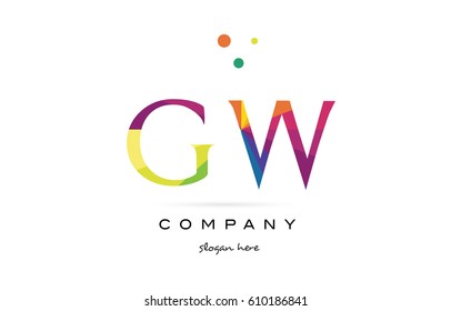 gw g w  creative rainbow colors colored alphabet company letter logo design vector icon template