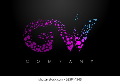 GW G W Letter Logo with Purple Blue Particles and Bubble Dots Design Vector.