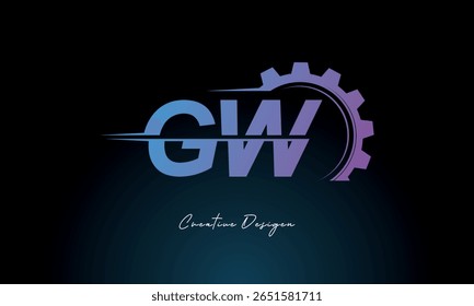 GW Gear Fusion Logo – Industrial Tech-Inspired Letter mark Futuristic Industrial Letter Mark Design for Technology and Engineering Brands.
