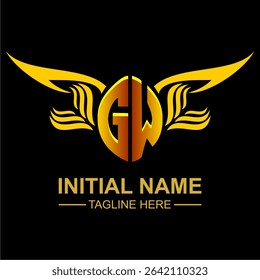 GW Golden Wing Emblem Logo with elegant gold wings, sleek and modern design. Ideal for branding, creative projects, luxury businesses, or artistic ventures.