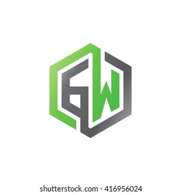 GW initial letters looping linked hexagon logo black gray green
