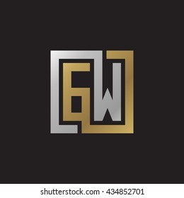 GW initial letters looping linked square elegant logo golden silver black background