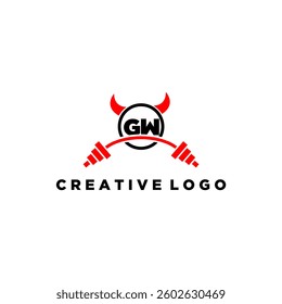 GW initial monogram for fitnes or gym logo with devil style design