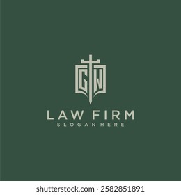 GW initial monogram for law firm with sword and shield logo image