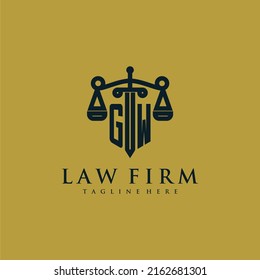 GW initial monogram for lawfirm logo with sword and scale