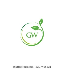 GW initial monogram letter for nature logo with leaf image design