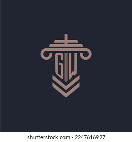 GW initial monogram logo with pillar design for law firm vector image