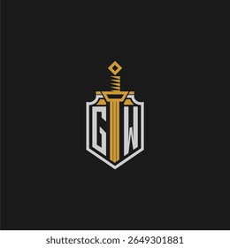 Monograma inicial de GW para imagem em estilo escudo e espada