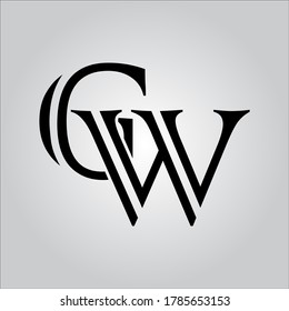 Logo de la letra GW con fondo blanco. El bonito logo de la letra negra.