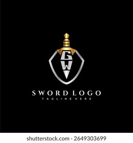 GW carta monograma de luxo para escudo e espada estilo imagem
