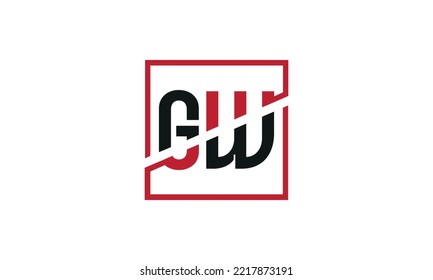 GW logo design. Initial GW letter logo monogram design in black and red color with square shape.