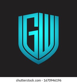 GW Logo monogram with emblem shield design isolated with blue colors on black background