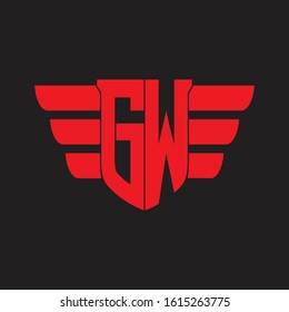 GW Logo monogram with emblem and wings element design template on red colors