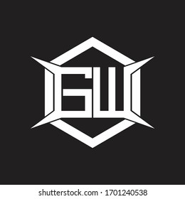 Monograma del logotipo GW con hexágono y plantilla de diseño de cuatro ejes