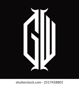 GW Logo Monogramm Hexagon Schild mit Horn Form Design Vorlage