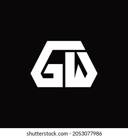 Monograma del logotipo GW con plantilla de diseño de estilo de forma octagón sobre fondo negro