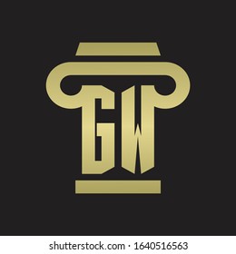 GW Logo monogram with pillar style design template with gold colors