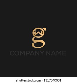GW logo vector. G and W letters. Golden color text on black background