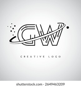 GW Orbit Monogram Logo - Futuristic Minimal Letter mark with Circular Line Art, Tech-Inspired Dots and Space Motion Concept for Modern Branding Identity (Logotipo de Monograma de Órbita GW - Marca de Letra Mínima Futurista com Linha de Arte Circular, Pontos Inspirados na Tecnologia e Conceito de Movimento Espacial para Identidade de Marca Moderna)