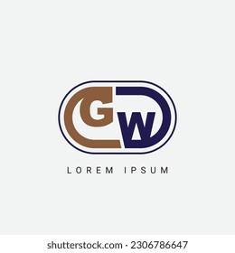 Diseño inicial de logotipo GW o WG Letter, plantilla de vector