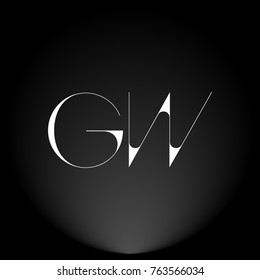 GW White thin minimalist LOGO Design with Highlight on Black Background.