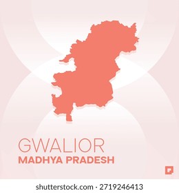 Mapa da Divisão Administrativa GWALIOR, Madhya Pradesh, Índia - Editable Vetor Outline.