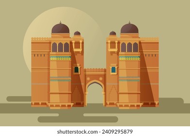 Gwalior Fort - A hill fort Entry Gate - Stock Illustration as EPS 10 File