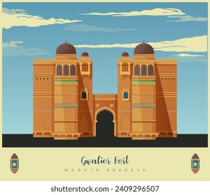 Gwalior Fort - A hill fort Entry Gate - Stock Illustration as EPS 10 File